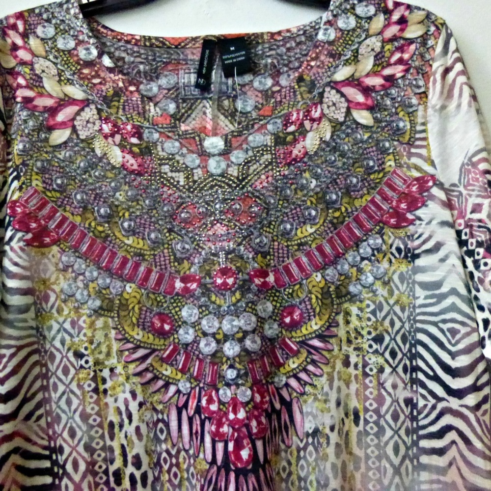 New Directions Top Tunic Pink Size M Rhinestones - Picture 4 of 6